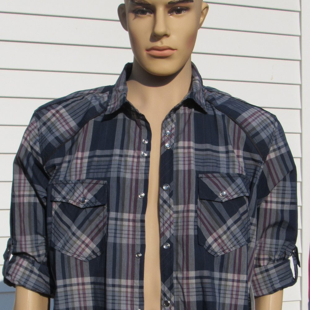 INC Men snap long sleeve plaid shirt